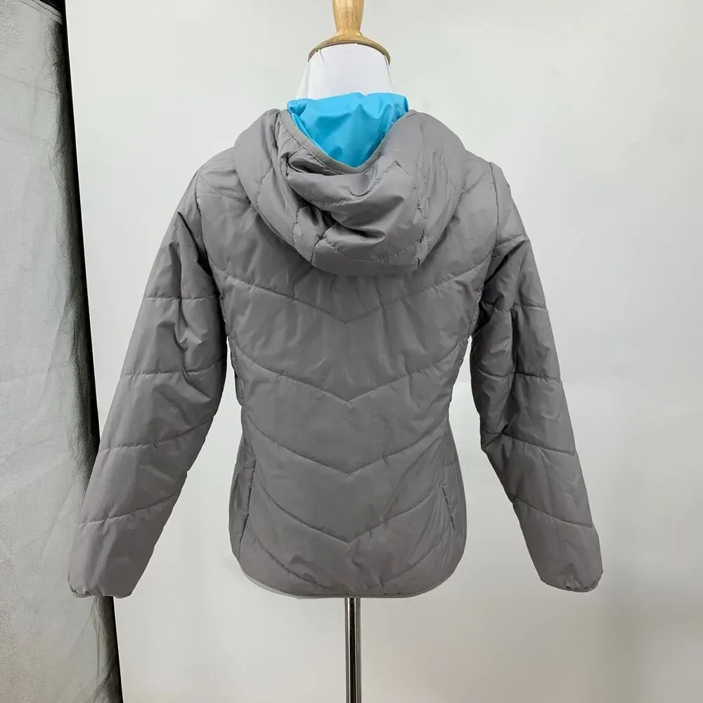 The North Face Reversible Jacket Girls Youth M Medium Aqua Grey Quilted Filled